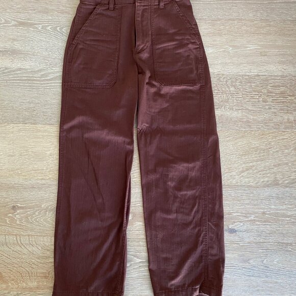 MUJI Women's Herringbone Trousers Burgundy Size S - Picture 5 of 9